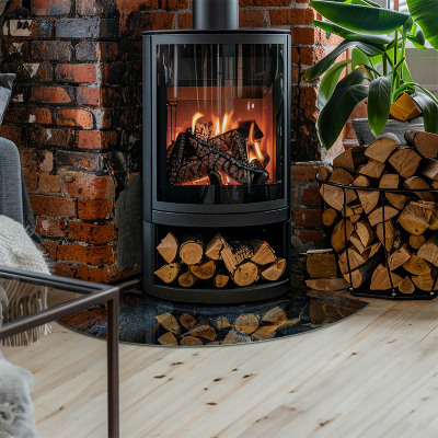 Placă semiovală din sticlă pentru șemineu Frunze elegante în structură