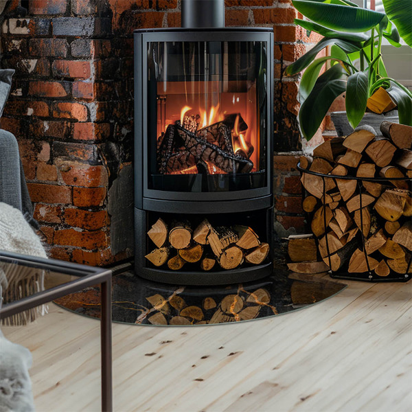 Placă de sticlă semiovală șemineu Stil de marmură cu vene delicate