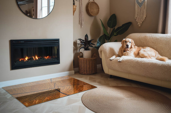 Placă dreptunghiulară din sticlă pentru șemineu Lemn în secțiune transversală cu fibre naturale