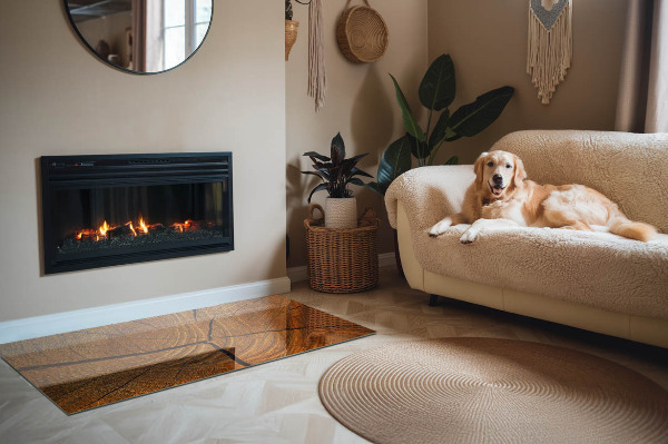 Placă dreptunghiulară din sticlă pentru șemineu Lemn în secțiune transversală cu fibre naturale