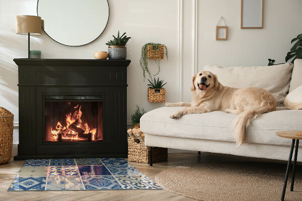 Placă dreptunghiulară din sticlă pentru șemineu Modele ceramice pe fundal