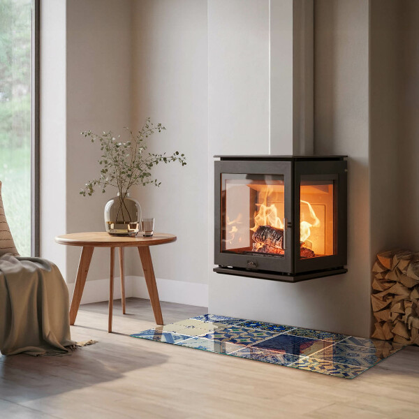 Placă dreptunghiulară din sticlă pentru șemineu Modele ceramice pe fundal