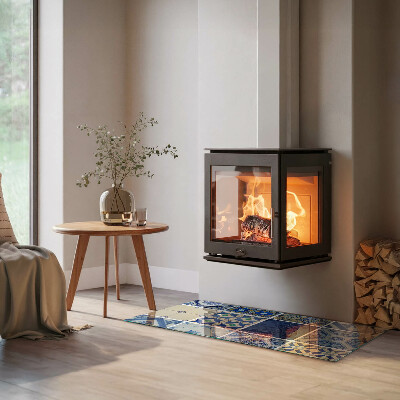 Placă dreptunghiulară din sticlă pentru șemineu Modele ceramice pe fundal