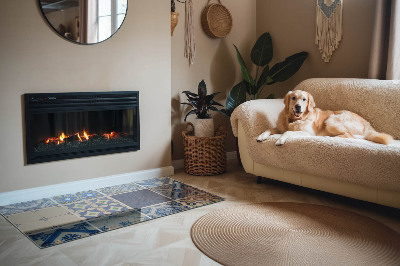 Placă dreptunghiulară din sticlă pentru șemineu Modele ceramice pe fundal