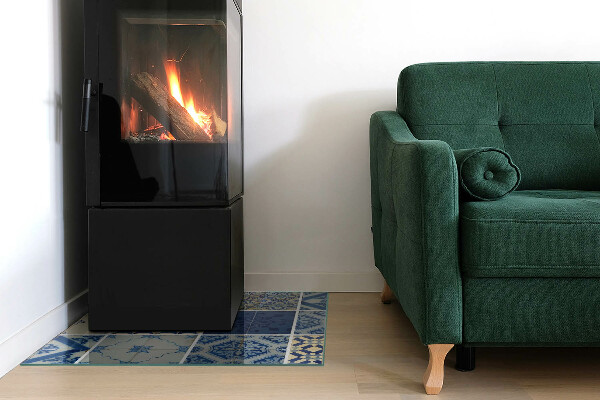 Placă dreptunghiulară din sticlă pentru șemineu Modele ceramice pe fundal