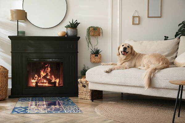 Placă dreptunghiulară din sticlă pentru șemineu Modele ceramice pe fundal