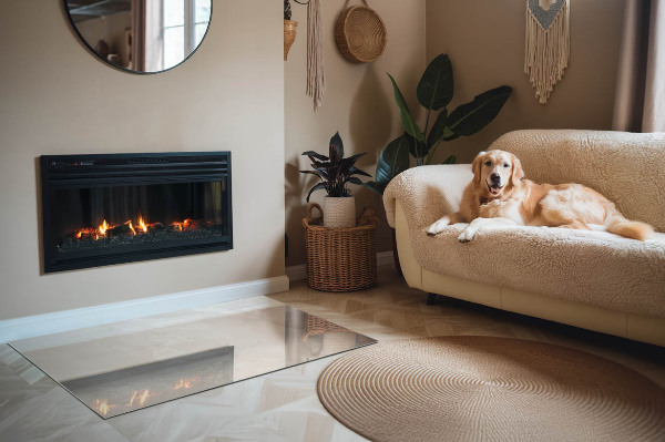 Placă dreptunghiulară din sticlă pentru șemineu Motiv organic din marmură