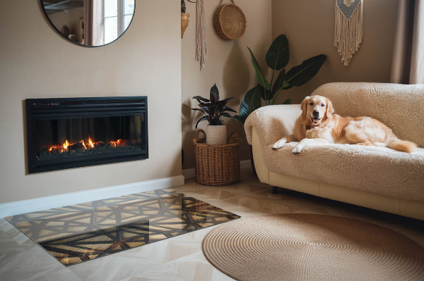 Sticlă dreptunghiulară sub sobă Forme moderne cu accent din lemn