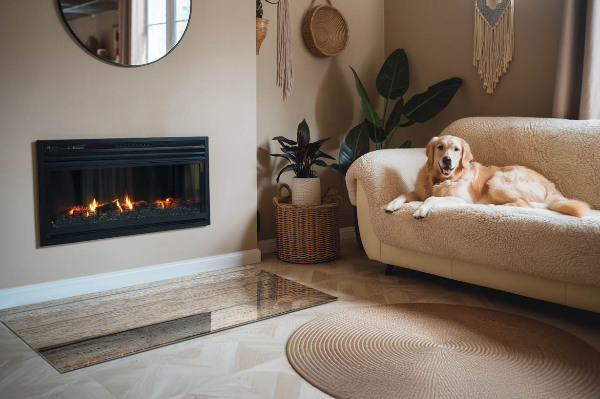 Sticlă dreptunghiulară sub sobă Fibre de lemn într-un stil natural