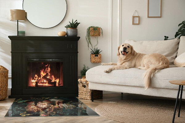 Placă dreptunghiulară din sticlă pentru șemineu Motiv floral cu fluturi