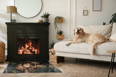 Placă dreptunghiulară din sticlă pentru șemineu Motiv floral cu fluturi