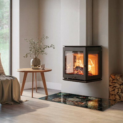 Placă dreptunghiulară din sticlă pentru șemineu Motiv floral cu fluturi