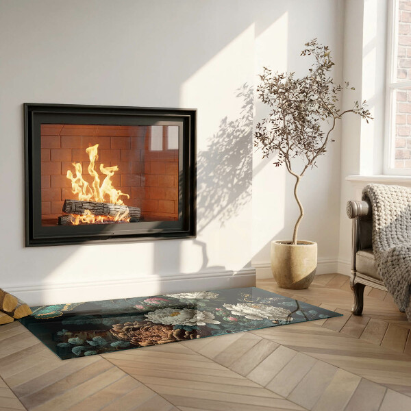 Placă dreptunghiulară din sticlă pentru șemineu Motiv floral cu fluturi