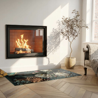 Placă dreptunghiulară din sticlă pentru șemineu Motiv floral cu fluturi