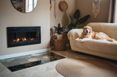 Placă dreptunghiulară din sticlă pentru șemineu Motiv floral cu fluturi