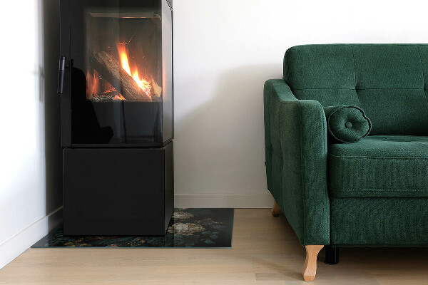 Placă dreptunghiulară din sticlă pentru șemineu Motiv floral cu fluturi