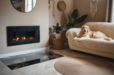 Placă dreptunghiulară din sticlă pentru șemineu Frunze elegante în structură