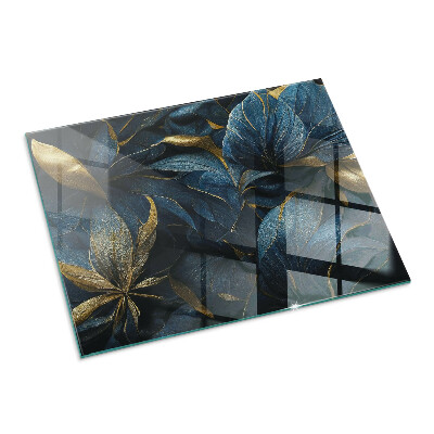 Placă dreptunghiulară din sticlă pentru șemineu Frunze elegante în structură