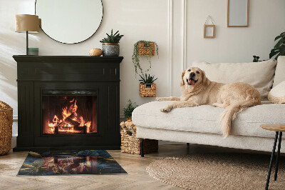 Placă dreptunghiulară din sticlă pentru șemineu Frunze elegante în structură