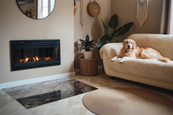 Placă dreptunghiulară din sticlă pentru șemineu Stil de piatră într-o versiune naturală