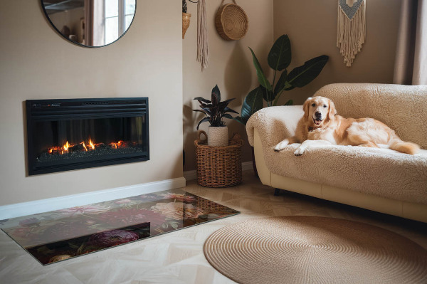 Placă de sticlă dreptunghiulară șemineu Detaliu floral în plină floare