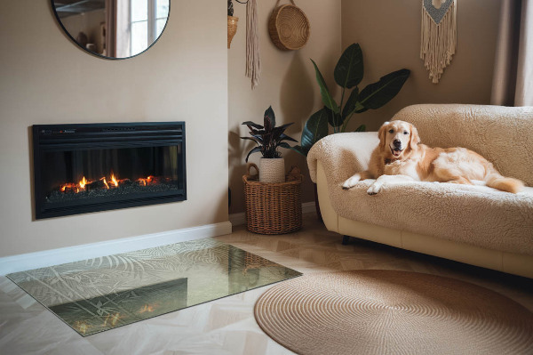 Placă dreptunghiulară din sticlă pentru șemineu Frunze tropicale pe fundal