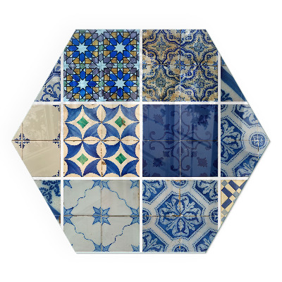 Placă hexagonală din sticlă pentru șemineu Modele ceramice pe fundal