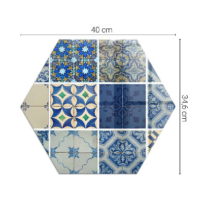 Placă hexagonală din sticlă pentru șemineu Modele ceramice pe fundal