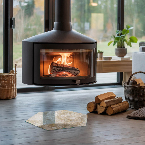 Placă hexagonală din sticlă pentru șemineu Modele delicate de frunze