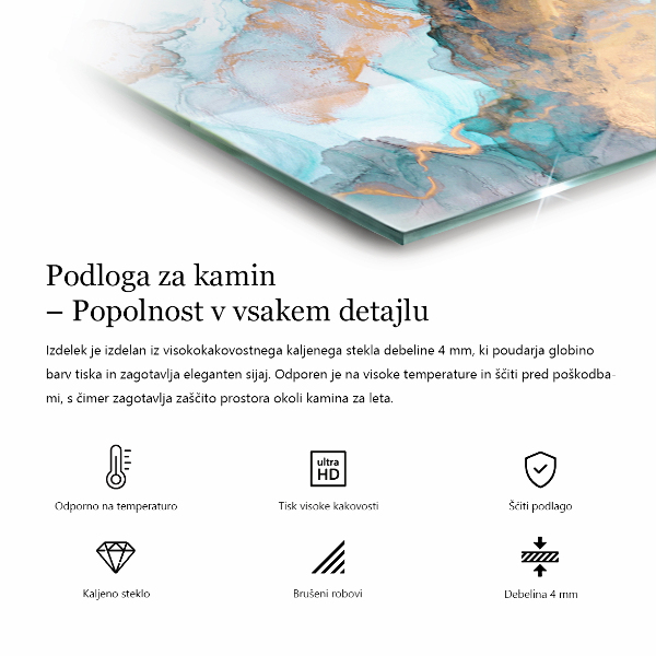 Placă hexagonală din sticlă pentru șemineu Modele delicate de frunze