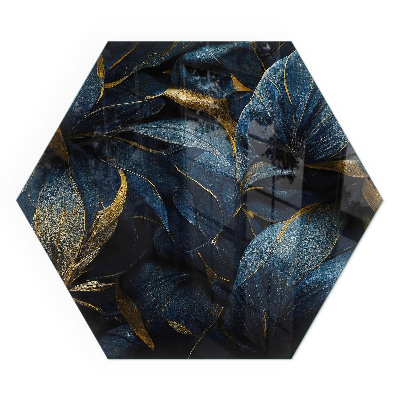 Placă hexagonală din sticlă pentru șemineu Frunze elegante în structură