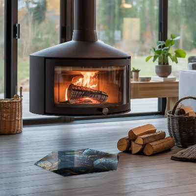 Placă hexagonală din sticlă pentru șemineu Frunze elegante în structură