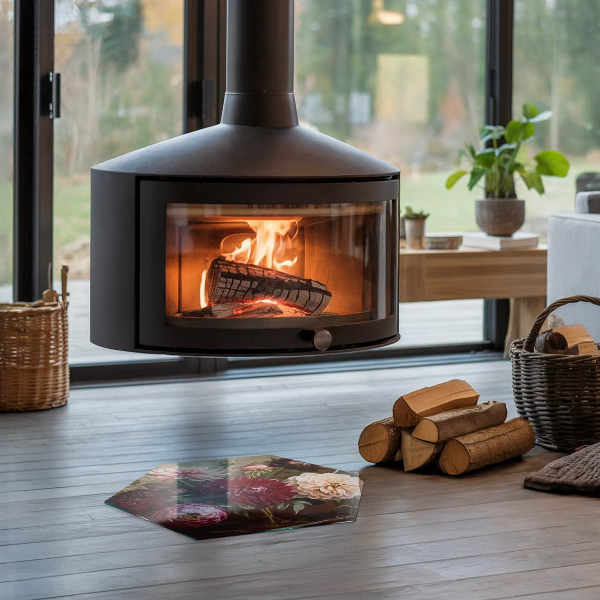 Placă de sticlă hexagonală șemineu Detaliu floral în plină floare