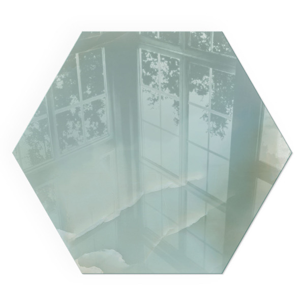 Placă de sticlă hexagonală șemineu Motiv de marmură în tonuri subtile