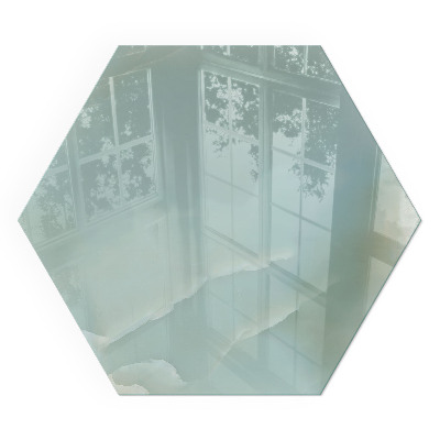 Placă de sticlă hexagonală șemineu Motiv de marmură în tonuri subtile