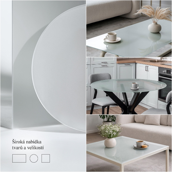 Blat de masă pătrat în varianta semitransparentă