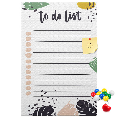 Tabla de pluta Frunze colorate pe fundalul unei liste de activități