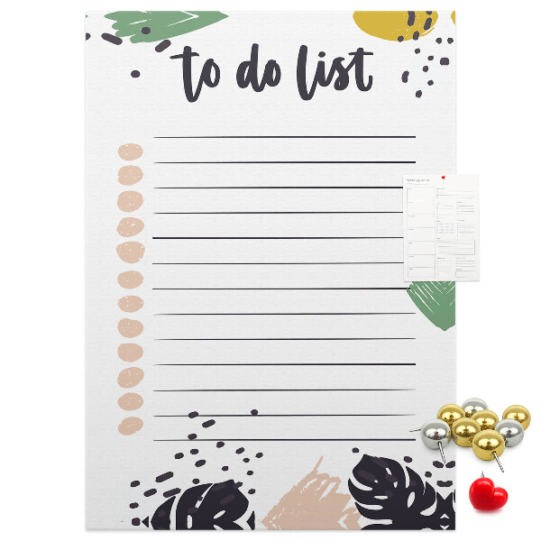 Tabla de pluta Frunze colorate pe fundalul unei liste de activități
