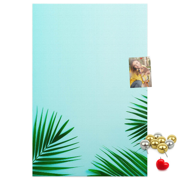 Tabla de pluta Frunze tropicale pe fundal albastru