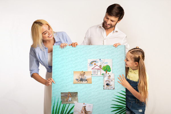 Tabla de pluta Frunze tropicale pe fundal albastru