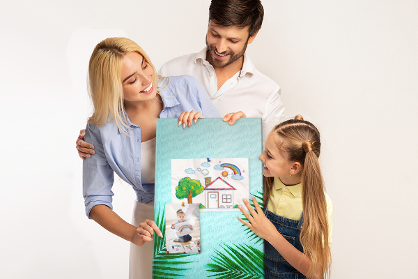 Tabla de pluta Frunze tropicale pe fundal albastru