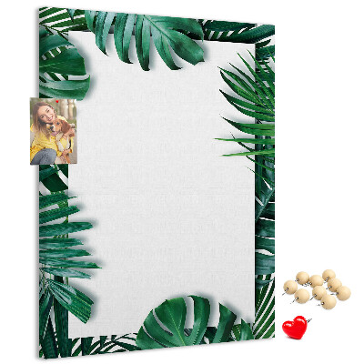 Tabla de pluta Frunze tropicale înconjurate de o ramă albă