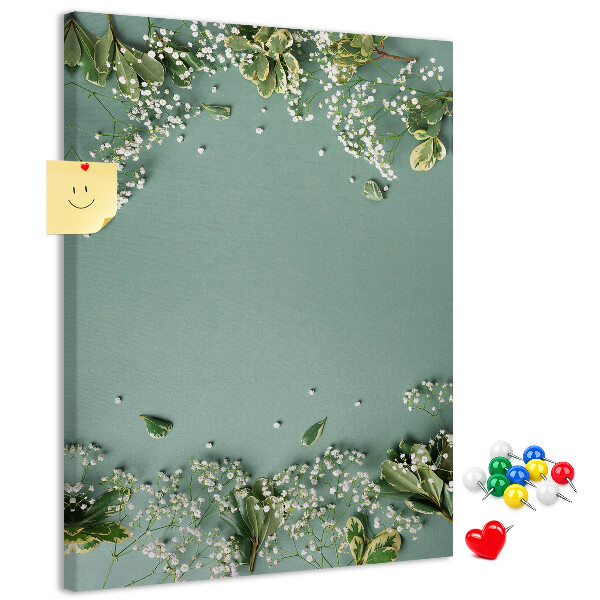 Panou plută Fundal verde cu flori și frunze delicate