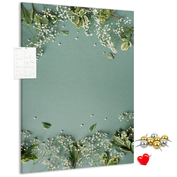 Panou plută Fundal verde cu flori și frunze delicate