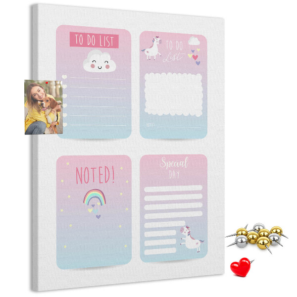 Panou plută Caiete colorate cu motiv de unicorn