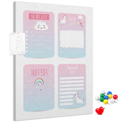 Panou plută Caiete colorate cu motiv de unicorn