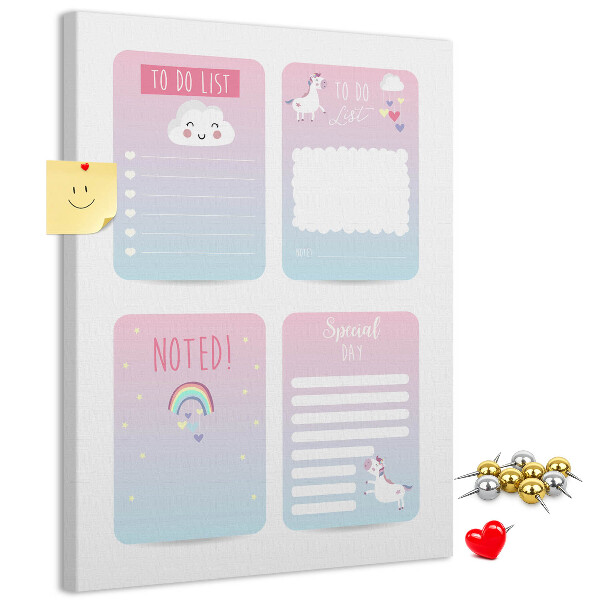 Panou plută Caiete colorate cu motiv de unicorn