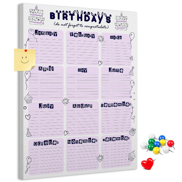 Tabla de pluta Calendar de ziua de naștere cu baloane colorate