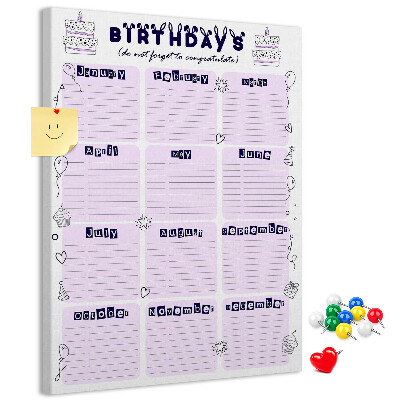 Tabla de pluta Calendar de ziua de naștere cu baloane colorate