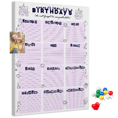 Tabla de pluta Calendar de ziua de naștere cu baloane colorate